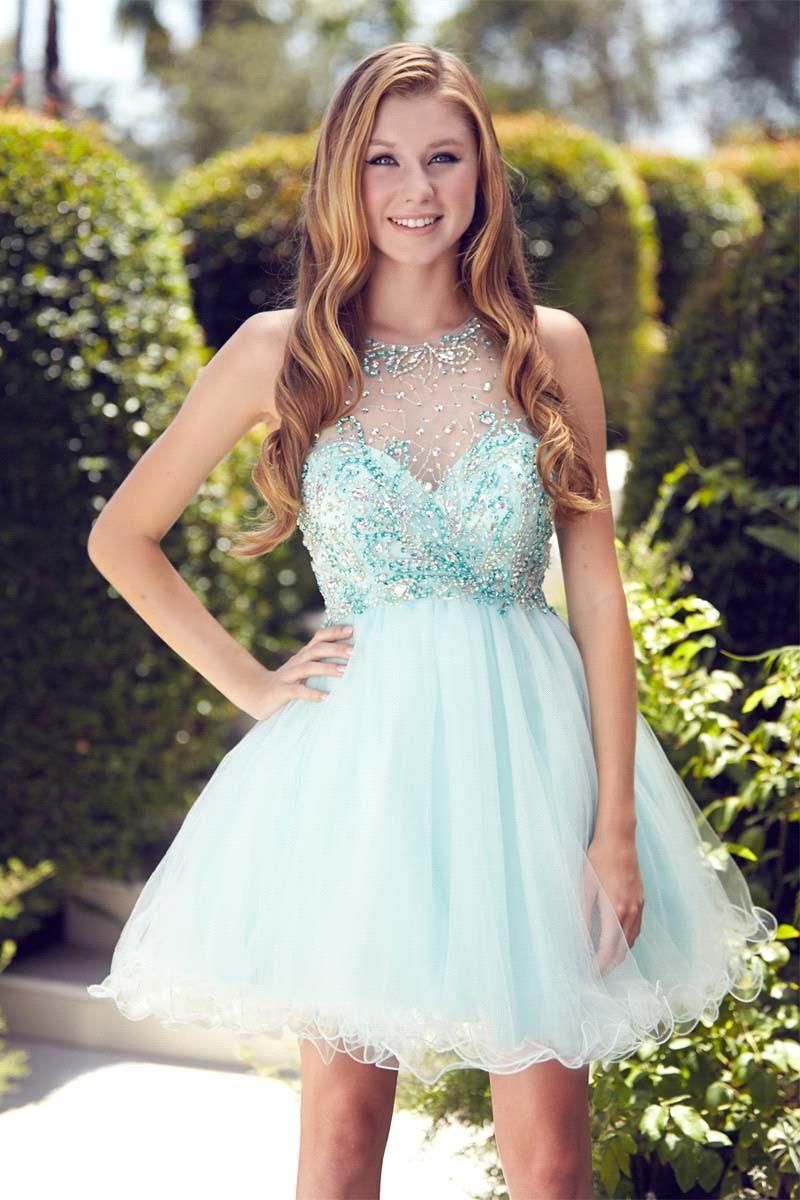 2016 Mint Cute 8th Junior Prom Dress Jewel Beaded Crystal Backless