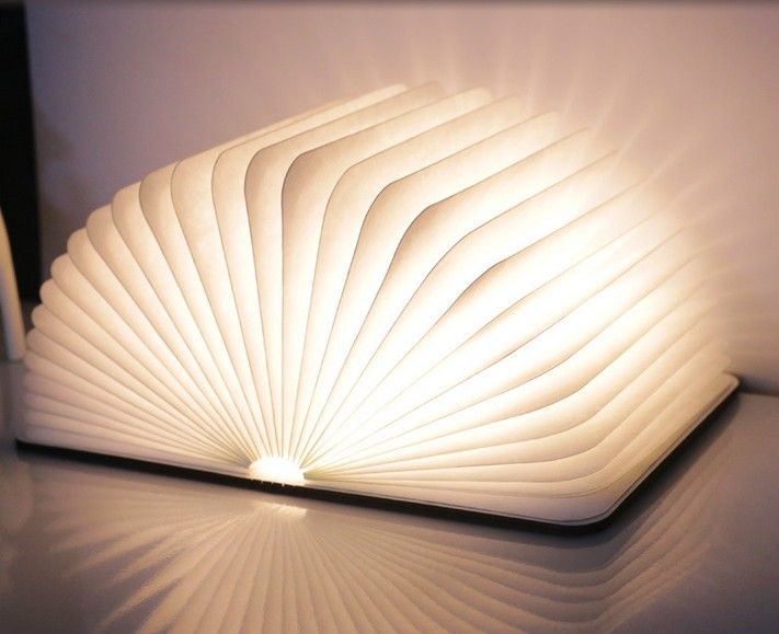 Led Night Light Folding Book Usb Port Rechargeable Wooden Magnet Cover Home Table Desk Ceiling Decor Lamp White Warmwhite