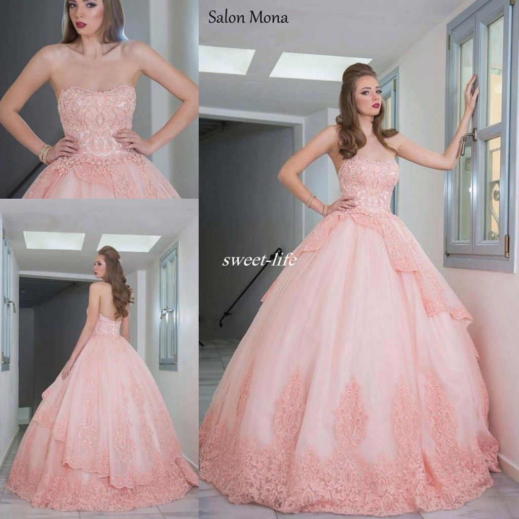 Salon Mona 2019 Blush  Pink  Ball  Gown  Wedding  Dresses  