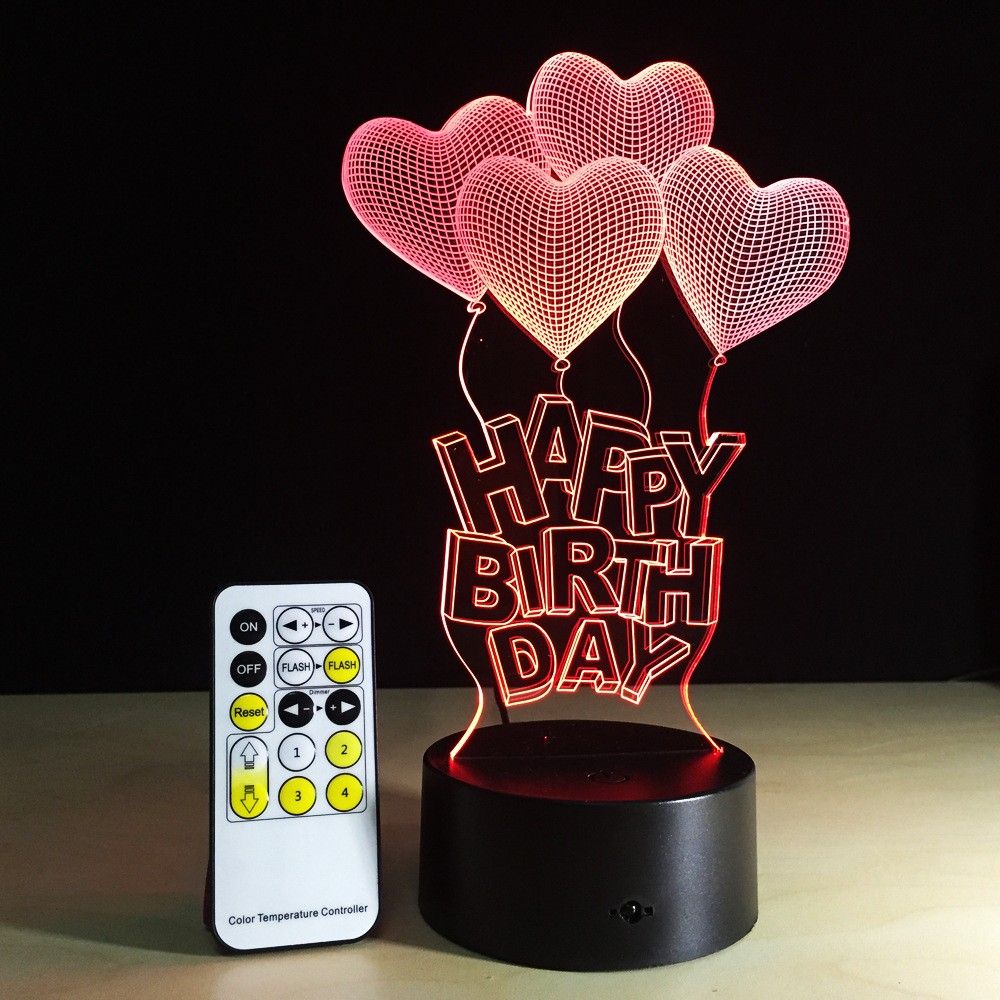 2019 Happy Birthday With Heart Frame Touch Screen 3d Illusion Led