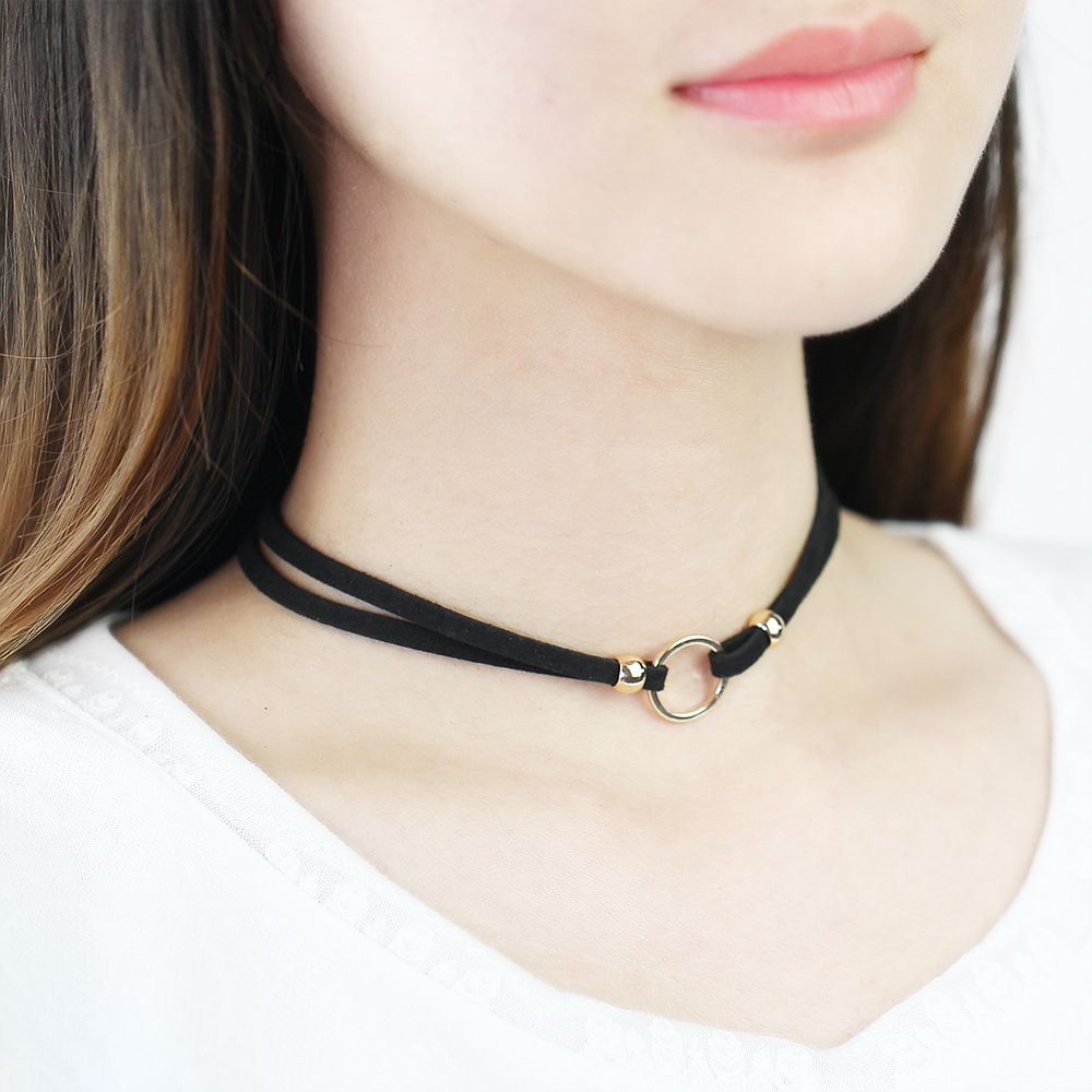 2020 Best Selling Double Black Leather Cord Choker, Black Leather With