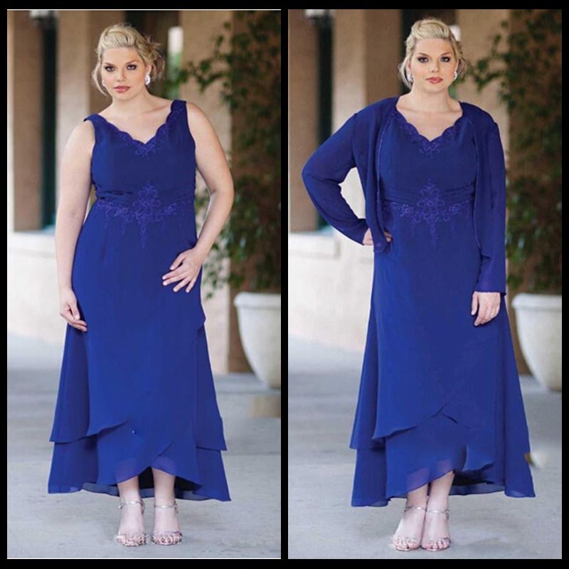 Royal Blue Mother Of The Bride Dresses Cap Sleeve Plus Size Long Sleeve Lace Appliques For Weddings Formal Evening Dress