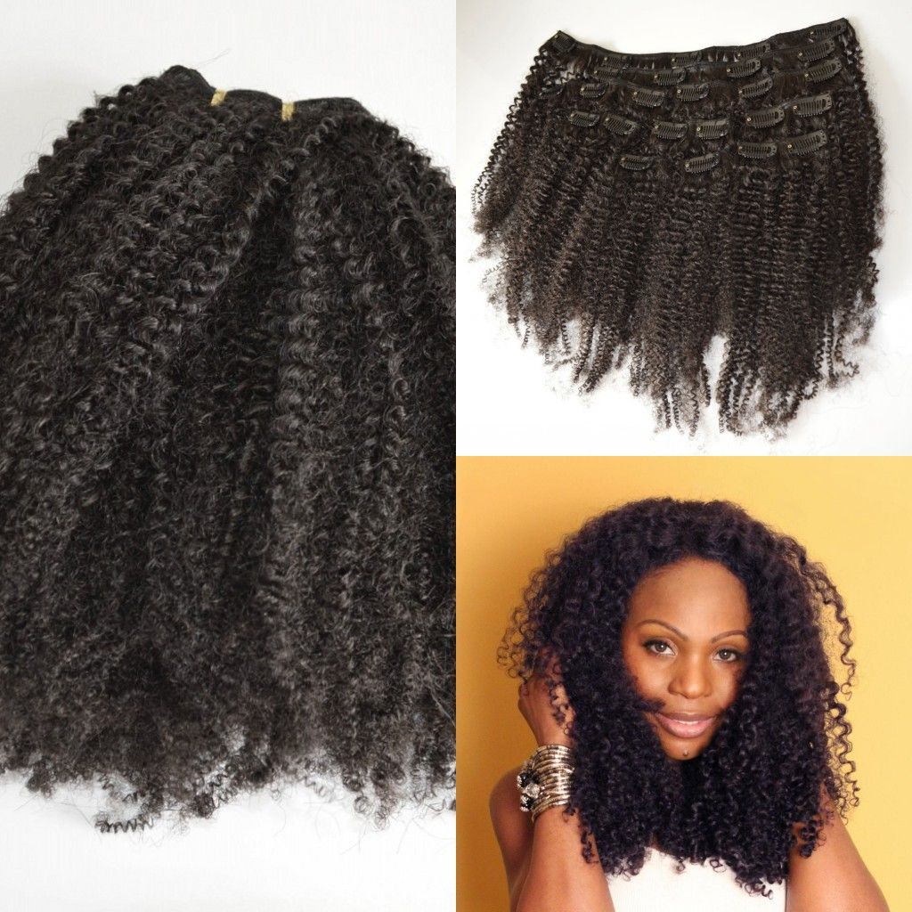 4b4c Kinky Curly Clip In Human Hair Extensions 120g Natural Black