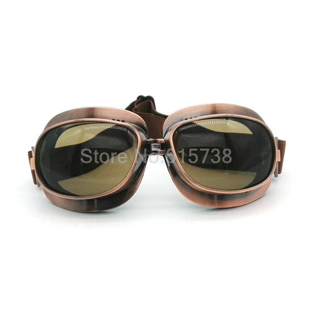 Vintage Harley Open Face Glass Retro Jet Helmet Goggles Copper Plated Frame