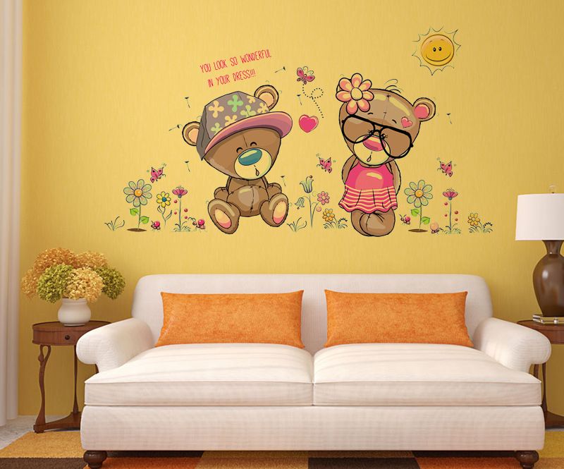 removable cute couple bear wall stickers art decal wall post nursery