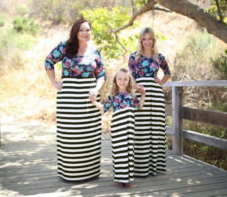 Mother Daughter Clothes Family Matching Dress Baby Stripe Printing Clothing Girl Long Skirt Dress Children Casual Plus Size Fashion Qzgz013 Family Coordinated Outfits Mommy And Baby Girl Matching Dresses From Jacyfengwu 8 9