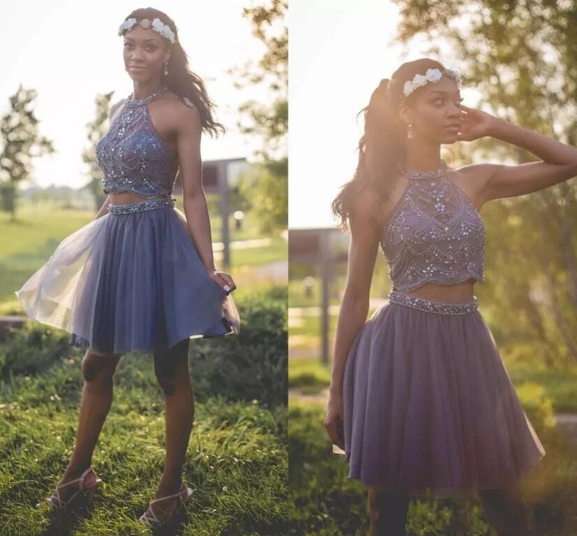 dark gray two pieces short homecoming dresses