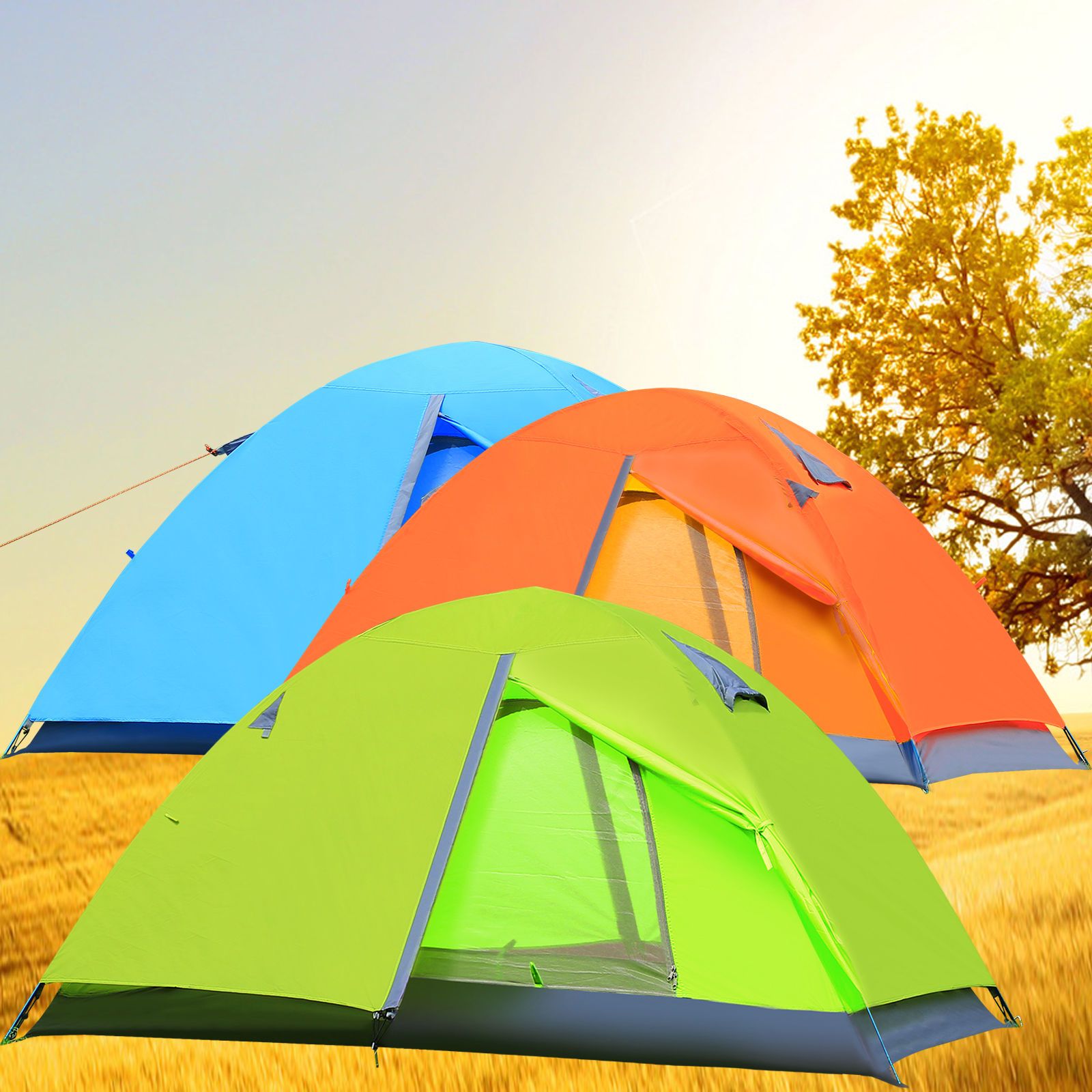 2 Person Hiking Dome Tent Outdoor Double Skin Camping Tents 4 Season 2 Person Hiking Dome Tent Outdoor Double Skin Camping Tents 4 Season Wall Blue Orange Light Green Automatic Folding