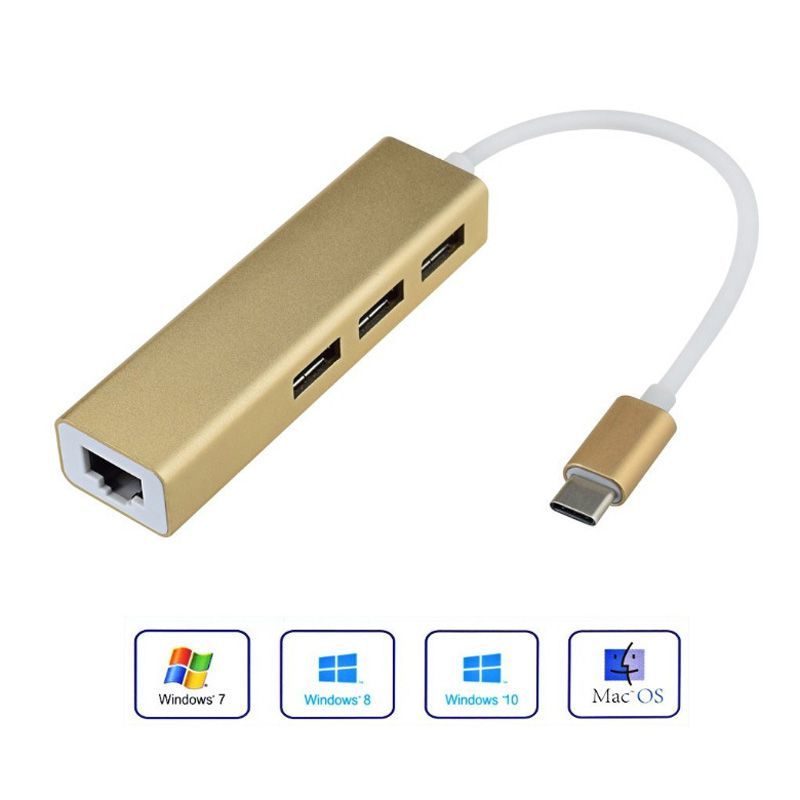 Usb C Usb 3 1 Type C Hub With Rj45 Lan Port Type C To 3 Ports Usb 3 0 Hub With 10 100 1000 Gigabit Ethernet Adapter For New Macbook