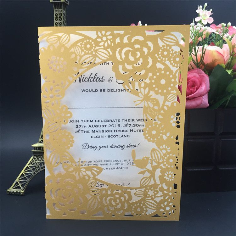 2018 Gold Elegant Laser Cut Invites Wedding Business Party Birthday