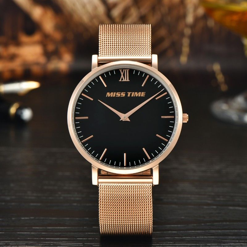 New Luxury MISSTIME Quartz Watch Celebrity Black Sapphire Stainless