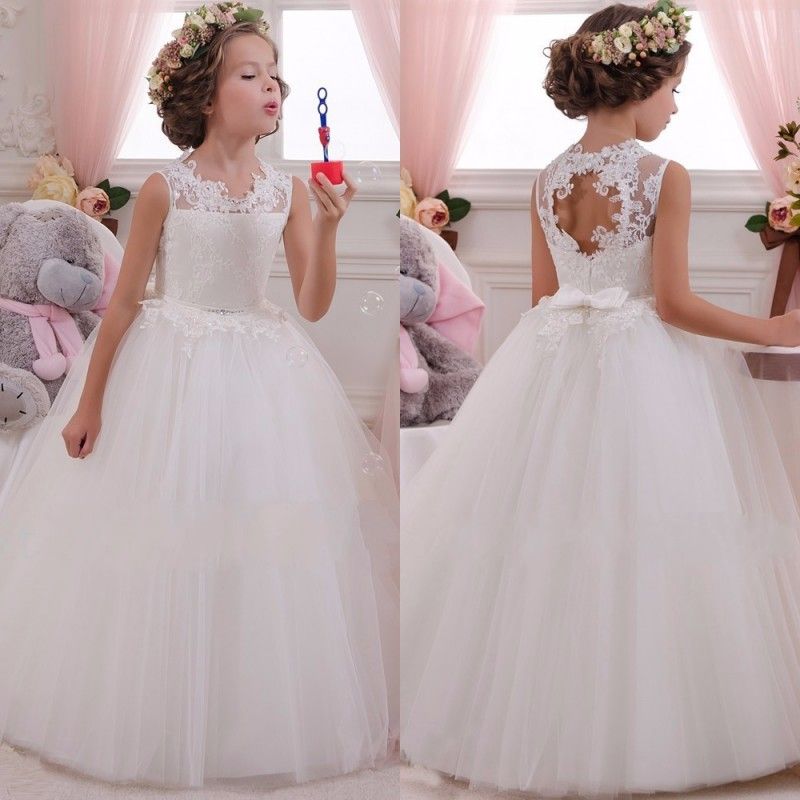 Vintage Lace Tulle Flower Girl Dresses First Communion Dress Child Party Gown