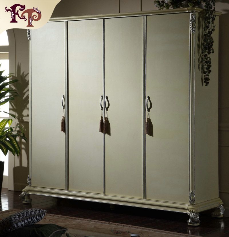 Italian Classic Furniture Manufacturer Antique Bedroom Furniture Luxury Hand Carved Wardrobe Solid Wood Frame In Cracking Paint