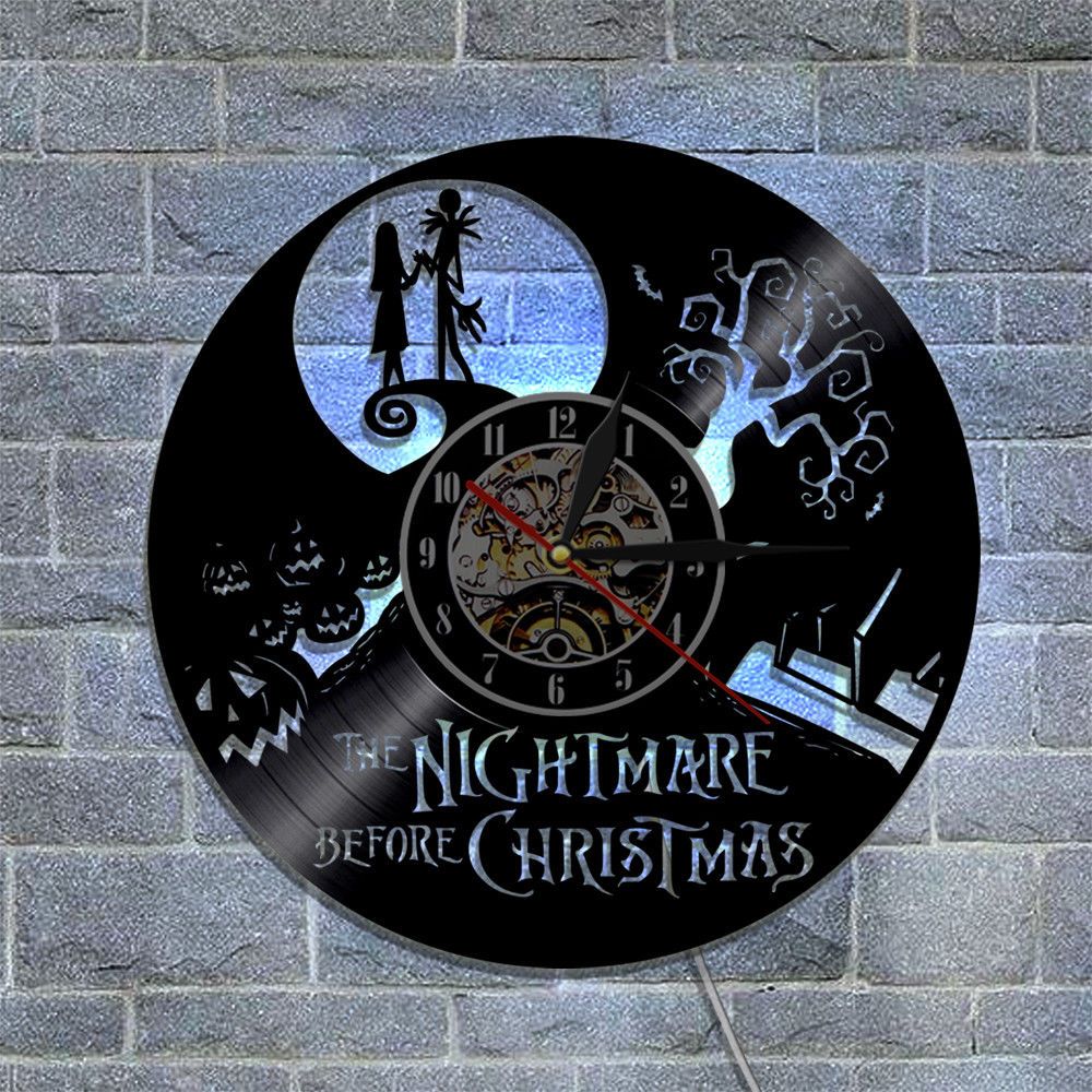 Nightmare Before Christmas Led Lighting Vinyl Wall Clock Halloween Decor Colour Led Light Vinyl Wall Clock Christmas Gift Clocks The Wall Clocks Wall