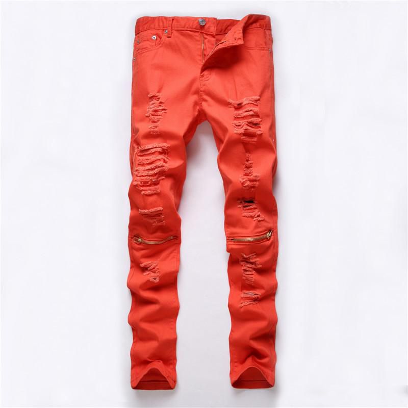 2021 2016 New Red Ripped Jeans Men With Holes Super Skinny Famous ...