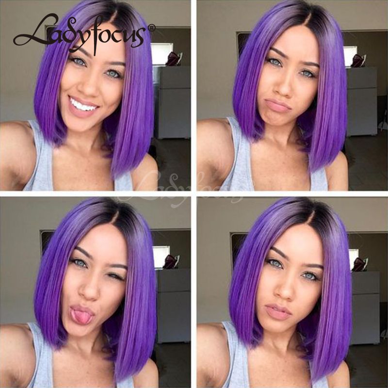 Lady Focus Purple Full Lace Human Hair Wigs Bleached Knots Dark