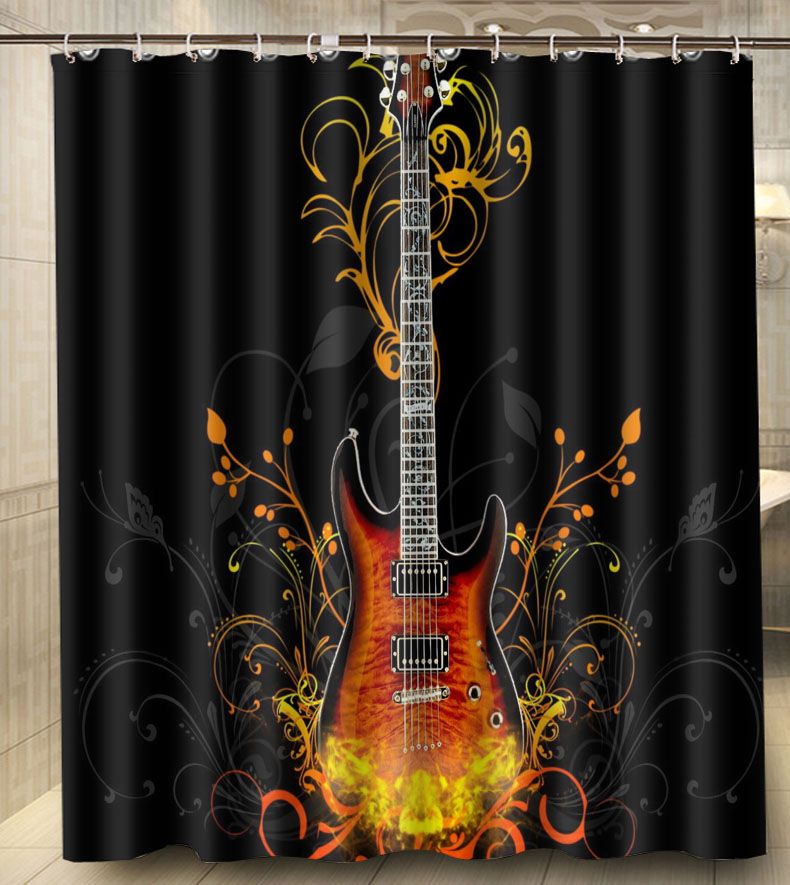 2018 Guitar Fire Light 150x180cm Waterproof Polyester Custom Shower 2018 Guitar Fire Light 150x180cm Waterproof Polyester Custom Shower Curtain Bath From Coolsupplier 24 12 Dhgate Com