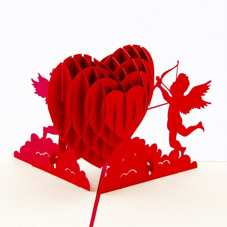 Acheter 3d Pop Up Cartes A La Main Cupidon Coeur Valentine