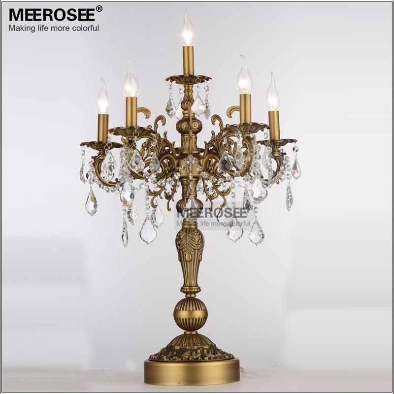French Vintage Crystal Table Lamp Luxury Bronze Color Desk Lighting Fixture E14 Bulbs For Living Room Bedroom Hotel Light