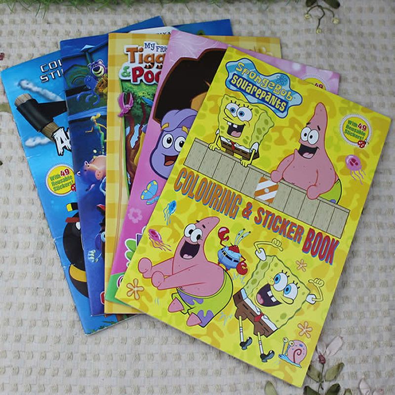 5 PCS Colouring Books With Sticker Coloring Book For Kids Draw Princesses Children Drawing Sketch Painting Graffiti Artoys