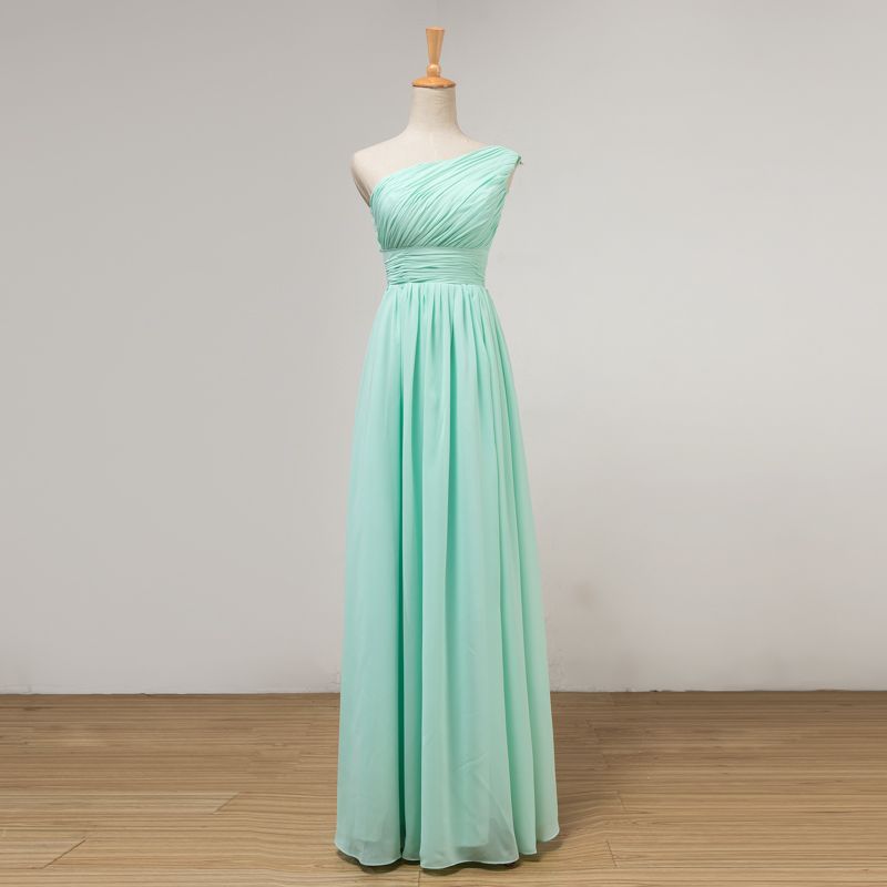 Mint Green Long Chiffon Bridesmaid Dress Lace Up 2019 Pleated Junior Bridesmaid Dresses Floor