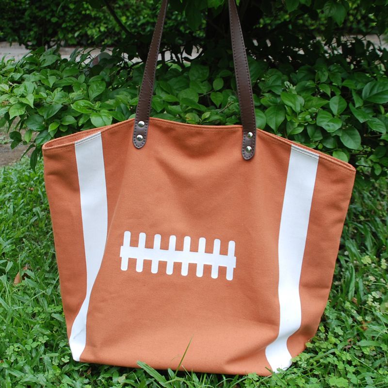 Cotton Canvas Football Tote Wholesale Blanks Football Purse With PU