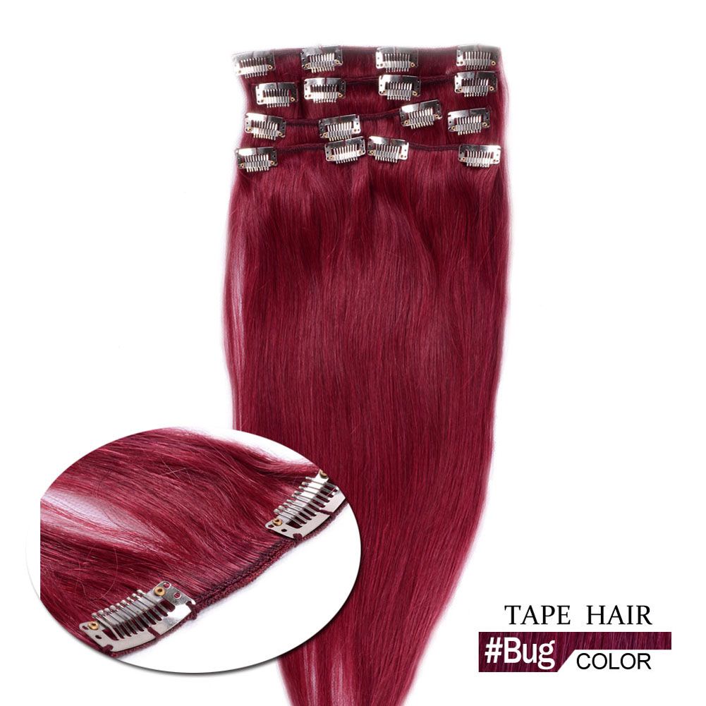 Colour Hair Bug Clip In Human Hair Extensions Silky Straight Hair