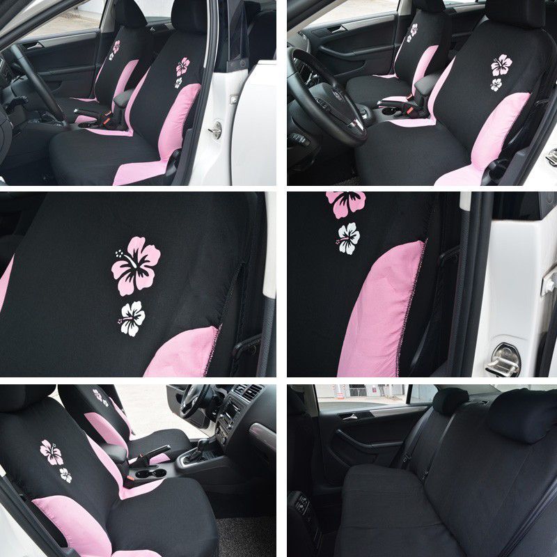 Car Seat Covers For Women Styling Universal Fit Most Airbag Compatible Pink Color With Flower Embroidery