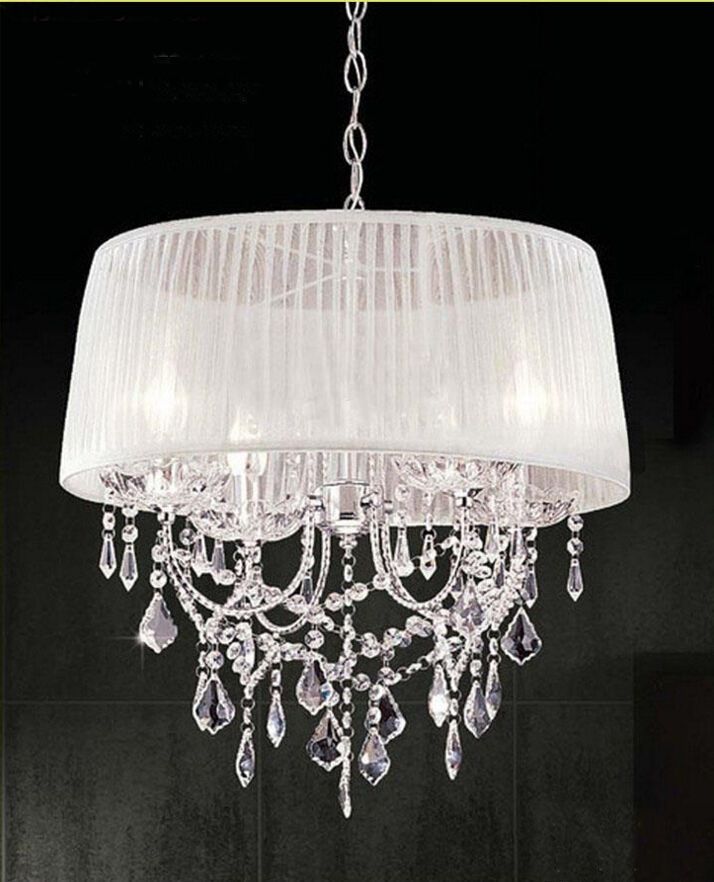 Modern K9 Crystal Chandelier Light With Fabric Shade Lampshade Led Ceiling Fashion Pendant 19