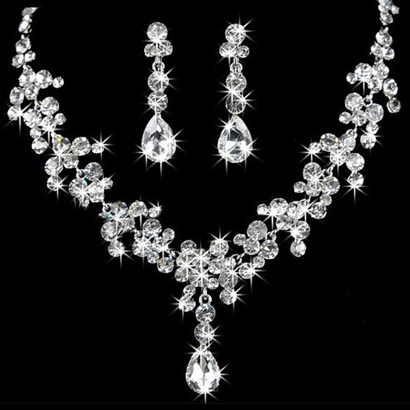 Brand New Bling Crystal Rhinestone Necklace Earrings Plated Jewelry Set ...