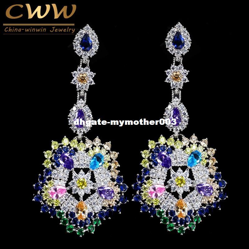 Best Quality Cwwzircons Luxury Multi Colors Cubic Zirconia Long Big Best Quality Cwwzircons Luxury Multi Colors Cubic Zirconia Long Big Drop Earrings High Women Cz Party Costume Jewelry Cz353 At