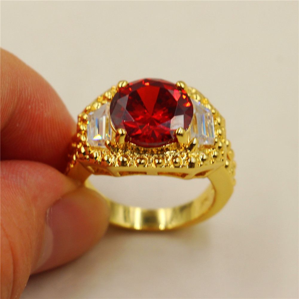 2020 18K Yellow Gold Filled Round Ruby Sapphire CZ Simulated Diamond
