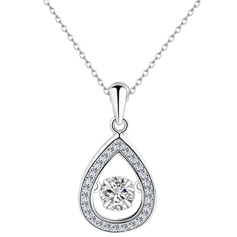 925 Sterling Silver Water Drop Dancing Stone Pendant Necklace Womens Jewellery 