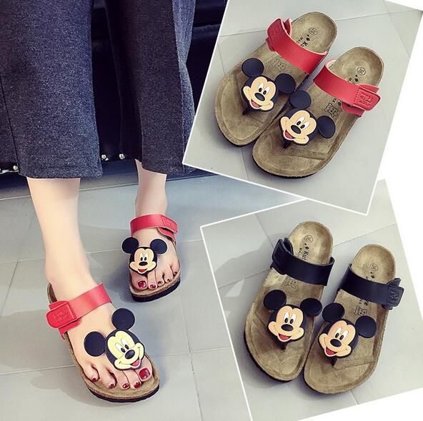 cartoon women sandals flip flops mickey mouse slippers cork flats