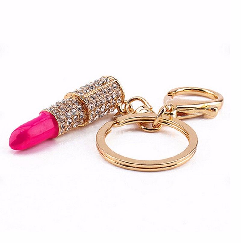 2019 Charm Crystal Keychain Lipstick Key Holder Rhinestone Keyring