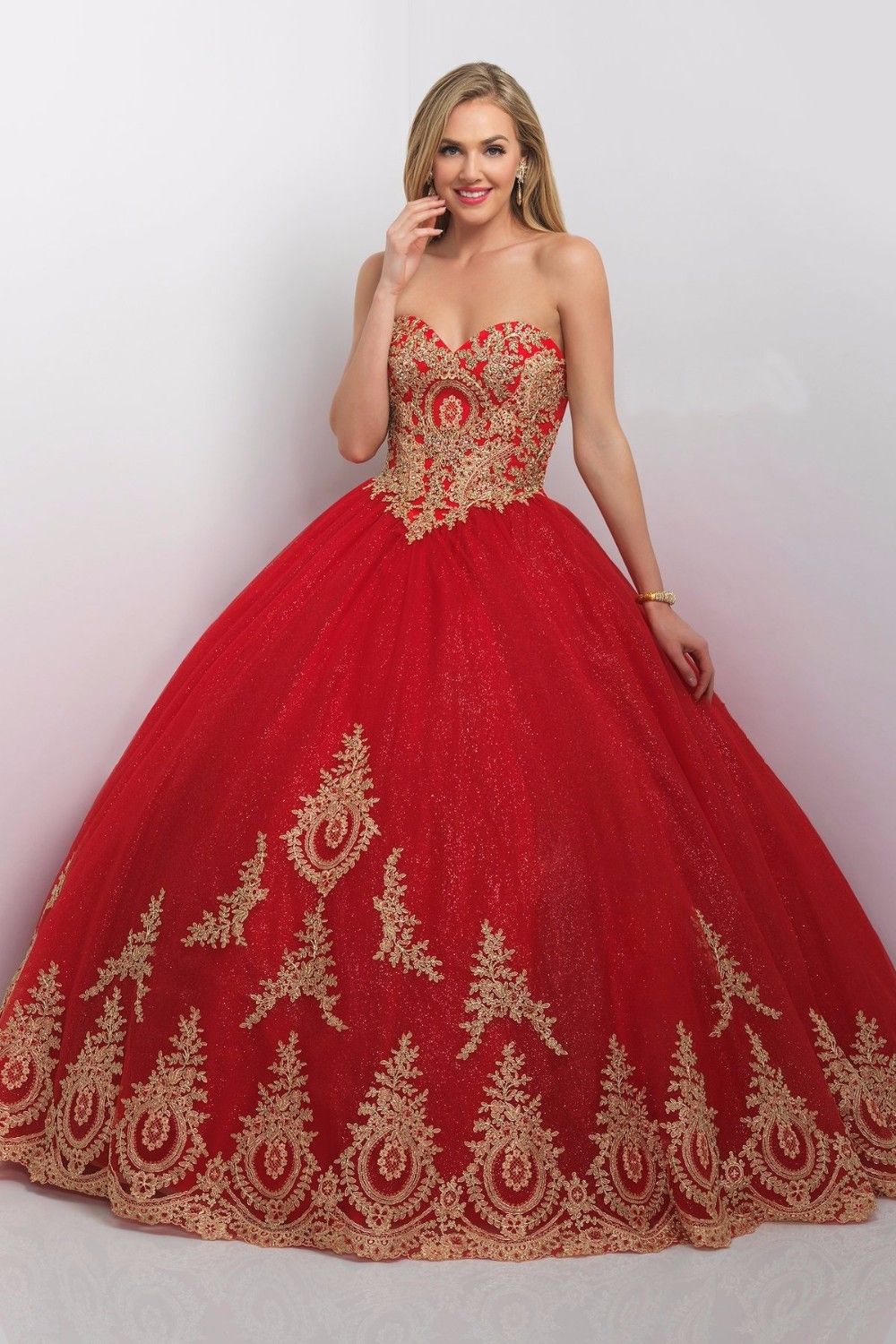 Princess Ball Gown  Red  Gold  Quinceanera  Dresses  With 