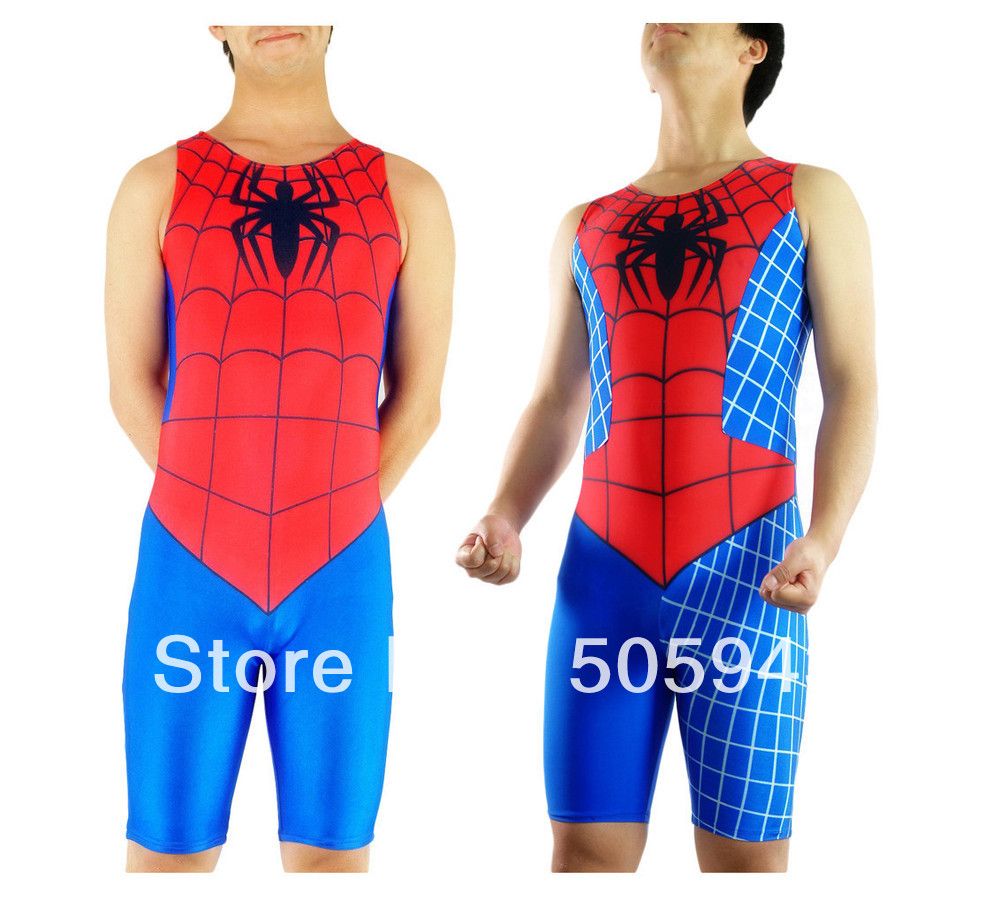 Wholesale Adult Men'S Spiderman Wrestling Singlet,Red&Blue Catsuit,Made