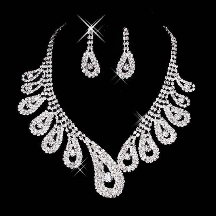 2018 Cheap Bling Crystal Bridal Jewelry Set Silver Plated Necklace