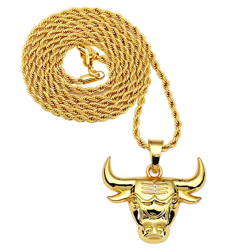 Fashion Hip Hop 18k Yellow Gold Plated Bulls Pendant Necklace For Men ...