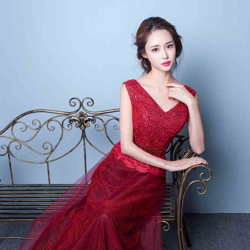 wine red bridesmaid dresses long lace top