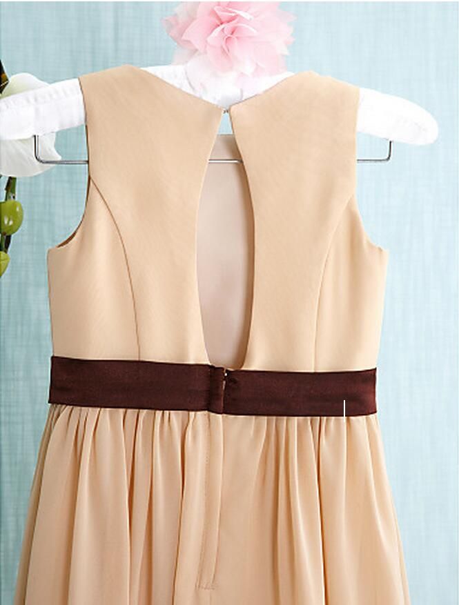 Custom Made Champagne Long Junior Bridesmaid Dresses Jewel A Line