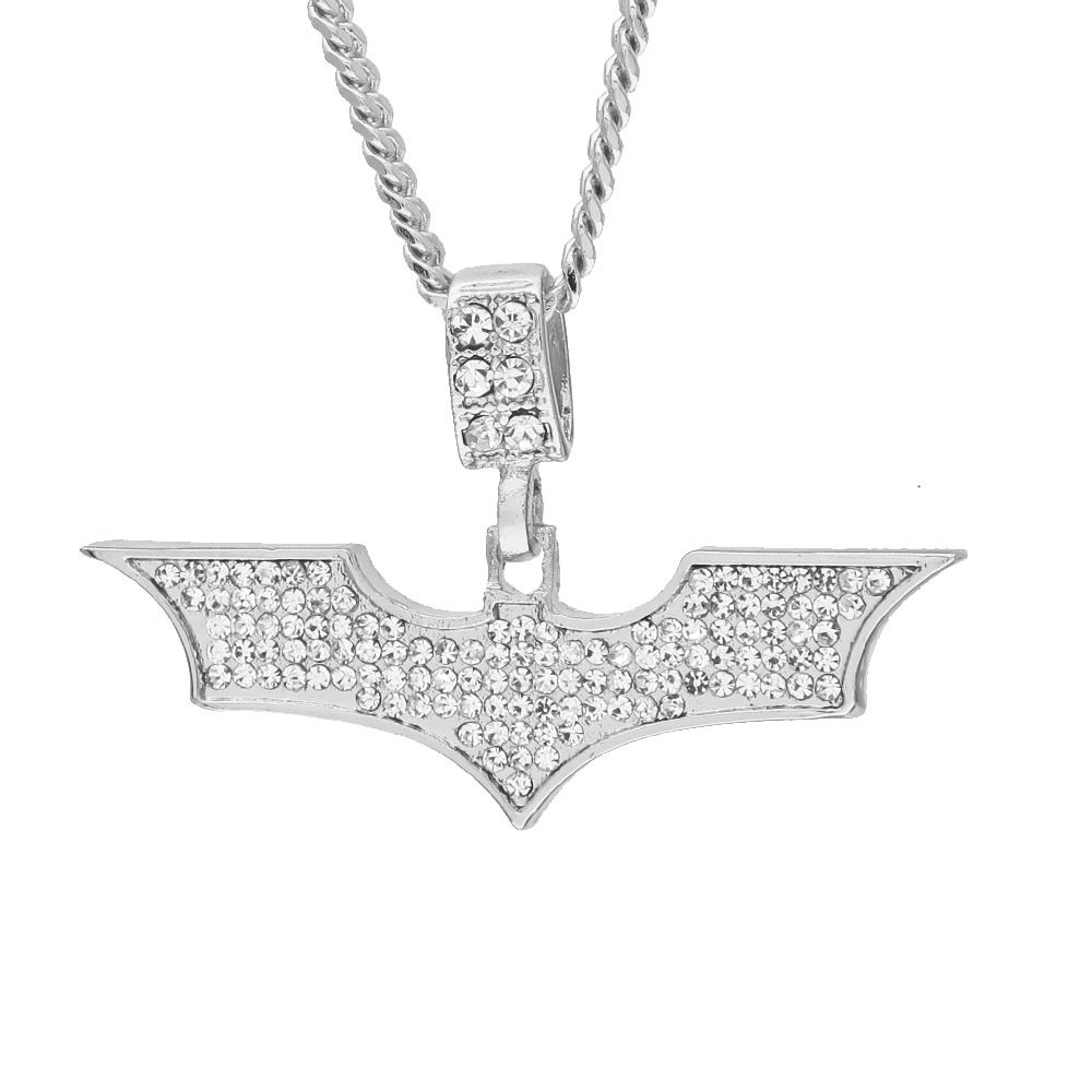 Black on Gold Plated Bling Bat Necklace