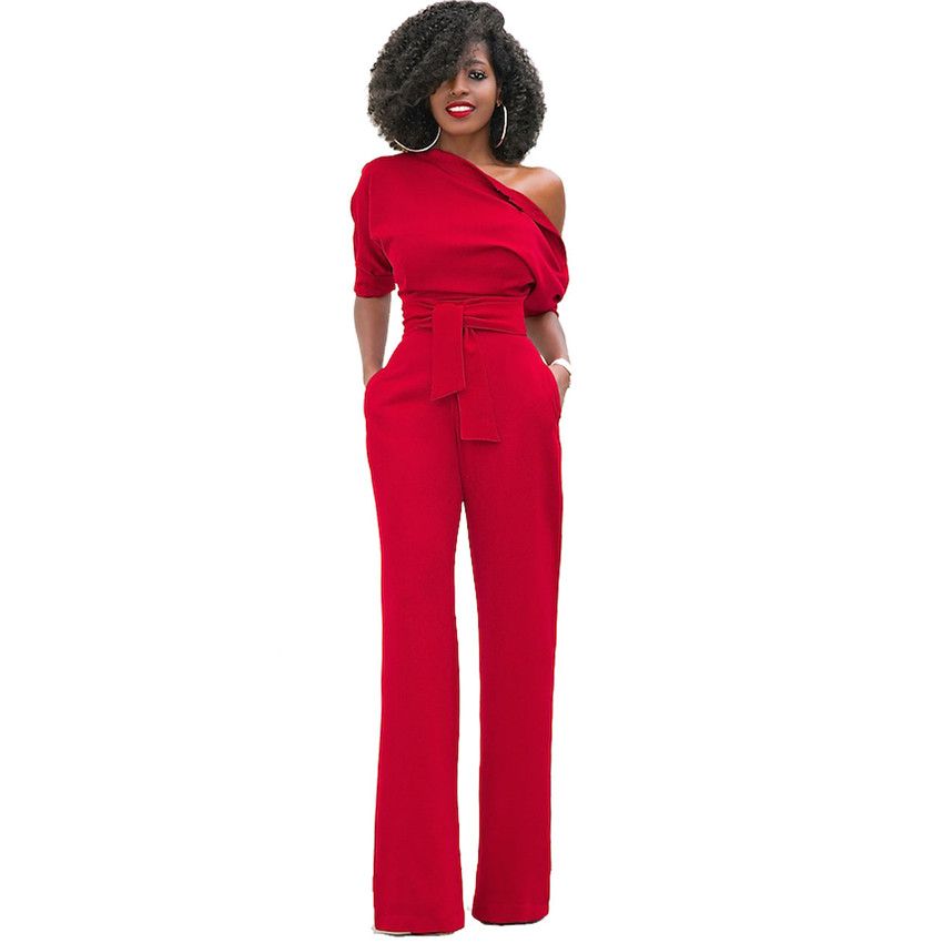 2018 new fashion one shoulder elegant jumpsuits women plus size xxl plus size jumpsuits
