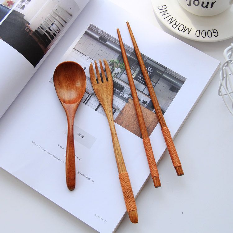 Wooden Dinnerware Set Fork Spoon Chopsticks Kitchen Cooking Utensil Wooden Dinnerware Set Fork Spoon Chopsticks Kitchen Cooking Utensil Tool Soup Teaspoon Catering Eco Friendly Tableware Sets Rustic