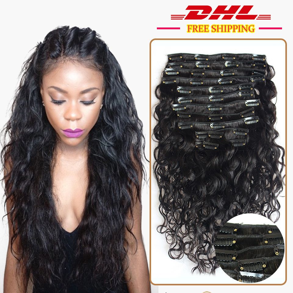 Full Peruvian Water Wave Clip In Human Hair Clip In Extensions