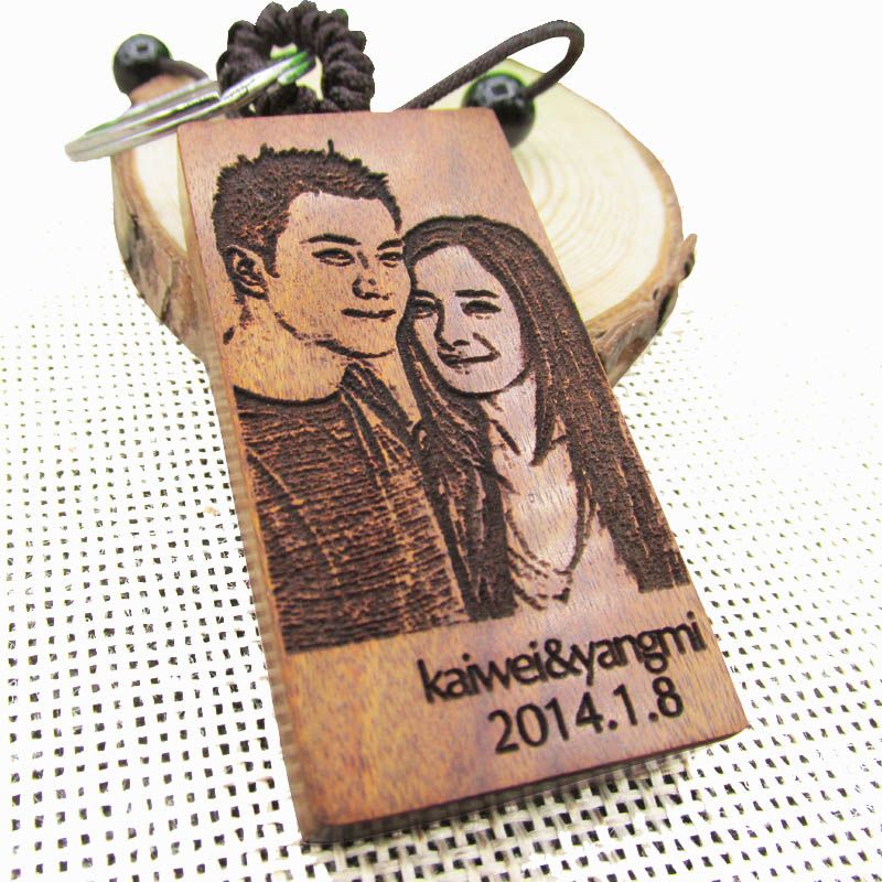 free engraved photo personalized keychain wooden rectangle key ring