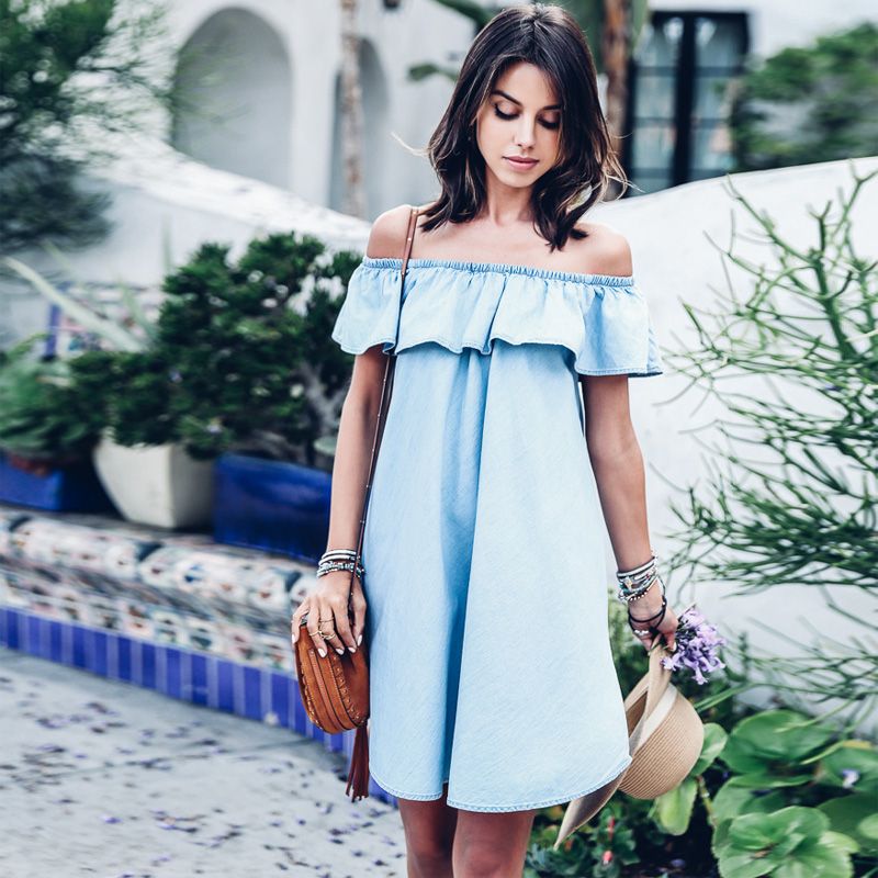 off shoulder jeans dress