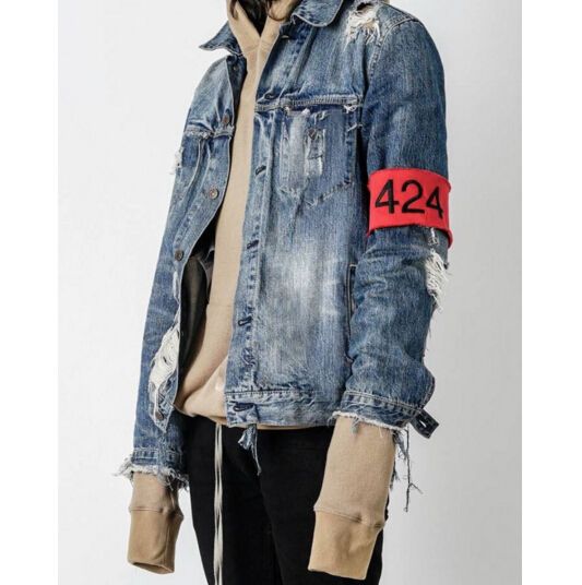 Four Two Four 424 Denim Jacket Jeans Men Hiphop Broken