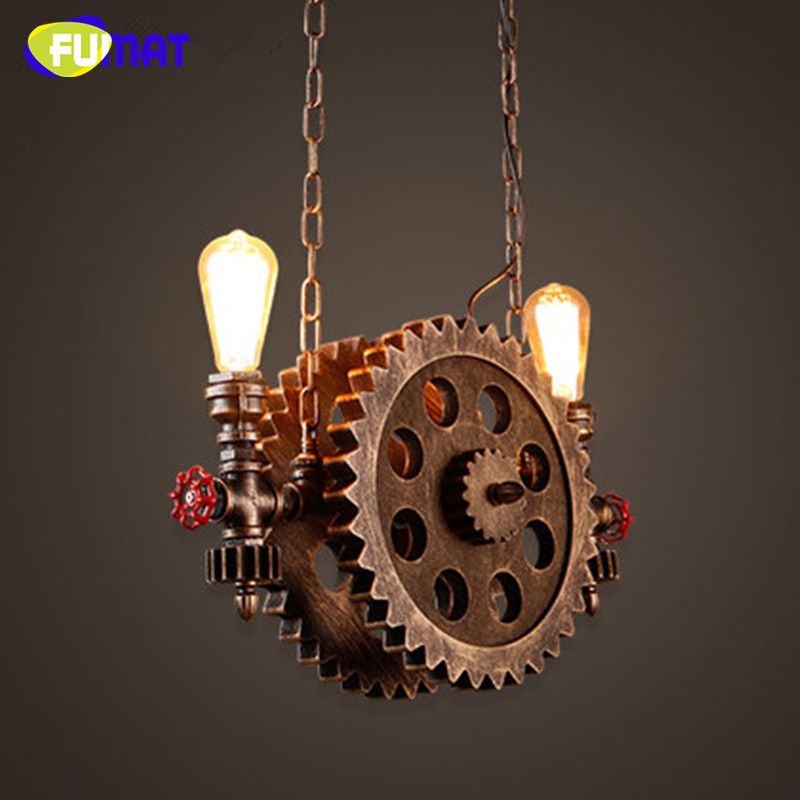 Fumat Gear Pendant Light Vintage Iron Pipe Lamps Bar Loft Fumat Gear Pendant Light Vintage Iron Pipe Lamps Bar Loft Industrial Hanging Lamp Wood Fixture For Restaurant Copper