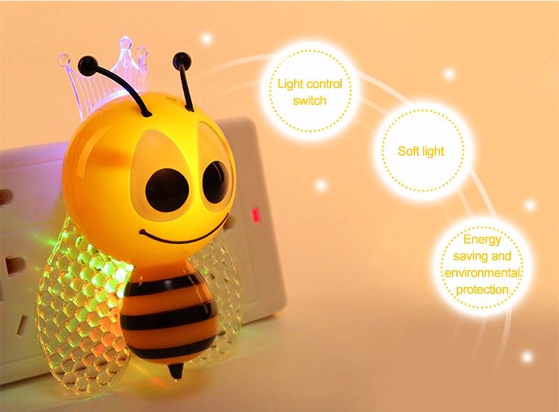 Enchufe de la UE insecto abeja Noche Lámpara de luz LED de Pared Sensor de luz para Bebé Niños Dormitorio 